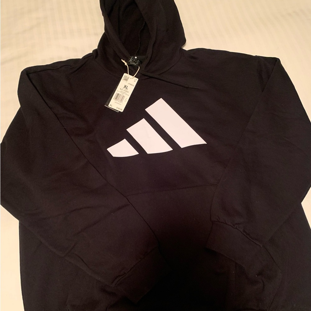 Adidas Men's Black and White Logo Hoodie